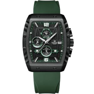 nf8025 b gn gn naviforce watch chronograph wr 3atm men green dial rubber strap quartz battery square analog for dream 1