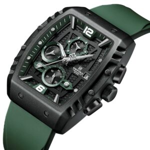 nf8025 b gn gn naviforce watch chronograph wr 3atm men green dial rubber strap quartz battery square analog for dream 2