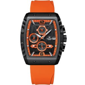 nf8025 b o o naviforce watch chronograph wr 3atm men orange dial rubber strap quartz battery square analog for dream