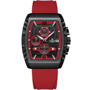 nf8025 b r r naviforce watch chronograph wr 3atm men red dial rubber strap quartz battery square analog for dream