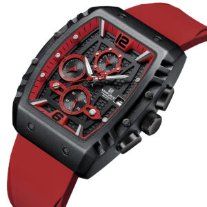 nf8025 b r r naviforce watch chronograph wr 3atm men red dial rubber strap quartz battery square analog for dream 2