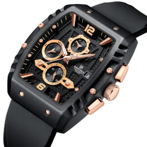 nf8025 b rg b naviforce watch chronograph wr 3atm men black dial rubber strap quartz battery square analog for dream 2