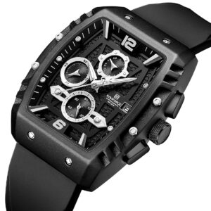 nf8025 b w b naviforce watch chronograph wr 3atm men black dial rubber strap quartz battery square analog for dream 2