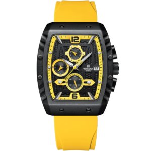 nf8025 b y y naviforce watch chronograph wr 3atm men yellow dial rubber strap quartz battery square analog for dream