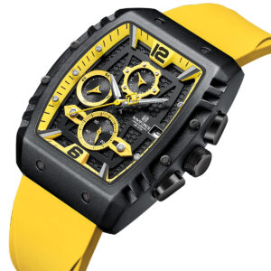 nf8025 b y y naviforce watch chronograph wr 3atm men yellow dial rubber strap quartz battery square analog for dream 2