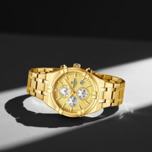 nf8042 g g g naviforce watch chronograph wr 3atm men gold dial stainless steel metal golden strap quartz battery analog for dream 4