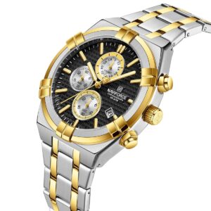nf8042 s b g naviforce watch chronograph wr 3atm men black dial stainless steel metal silver gold strap quartz battery analog for dream 2 1