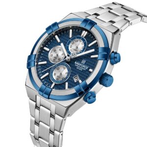 nf8042 s be s naviforce watch chronograph wr 3atm men blue dial stainless steel metal silver strap quartz battery analog for dream 2