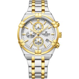 nf8042 s w g naviforce watch chronograph wr 3atm men white dial stainless steel metal silver gold strap quartz battery analog for dream
