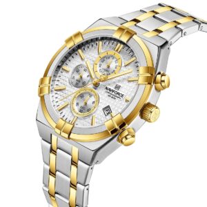 nf8042 s w g naviforce watch chronograph wr 3atm men white dial stainless steel metal silver gold strap quartz battery analog for dream 2