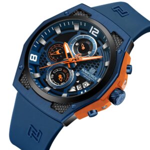 nf8051t b be be naviforce watch chronograph wr 3atm men blue dial rubber strap quartz battery analog for dream 2