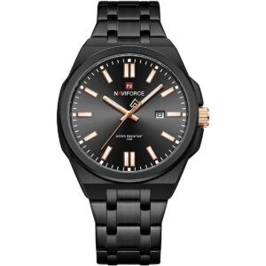 nf9226 b b rg naviforce watch water resistant 30m men black dial stainless steel metal strap quartz battery analog three hand for dream