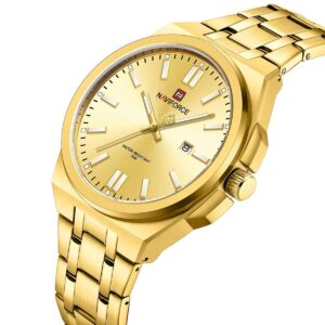 nf9226 g g g naviforce watch water resistant 30m men gold dial stainless steel metal golden strap quartz battery analog three hand for dream 2