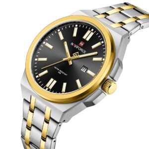 nf9226 s b g naviforce watch water resistant 30m men black dial stainless steel metal silver gold strap quartz battery analog three hand for dream 2