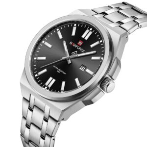 nf9226 s b s naviforce watch water resistant 30m men black dial stainless steel metal silver strap quartz battery analog three hand for dream 2