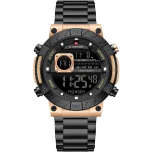 nf9241s rg b b naviforce watch wr 3atm chronograph men black dial metal stainless steel strap quartz battery digital for dream