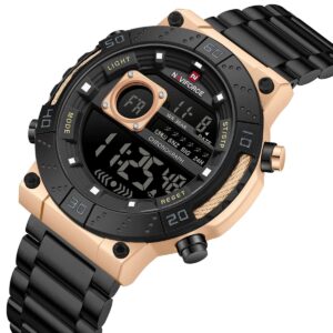 nf9241s rg b b naviforce watch wr 3atm chronograph men black dial metal stainless steel strap quartz battery digital for dream 2