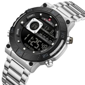 nf9241s s b s naviforce watch wr 3atm chronograph men black dial metal stainless steel silver strap quartz battery digital for dream 2